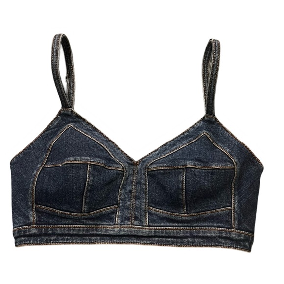 Alexander McQueen Crop Top Stretch Denim Bralette Bustier Sz IT 38 US 2 XS‎ - Picture 6 of 13